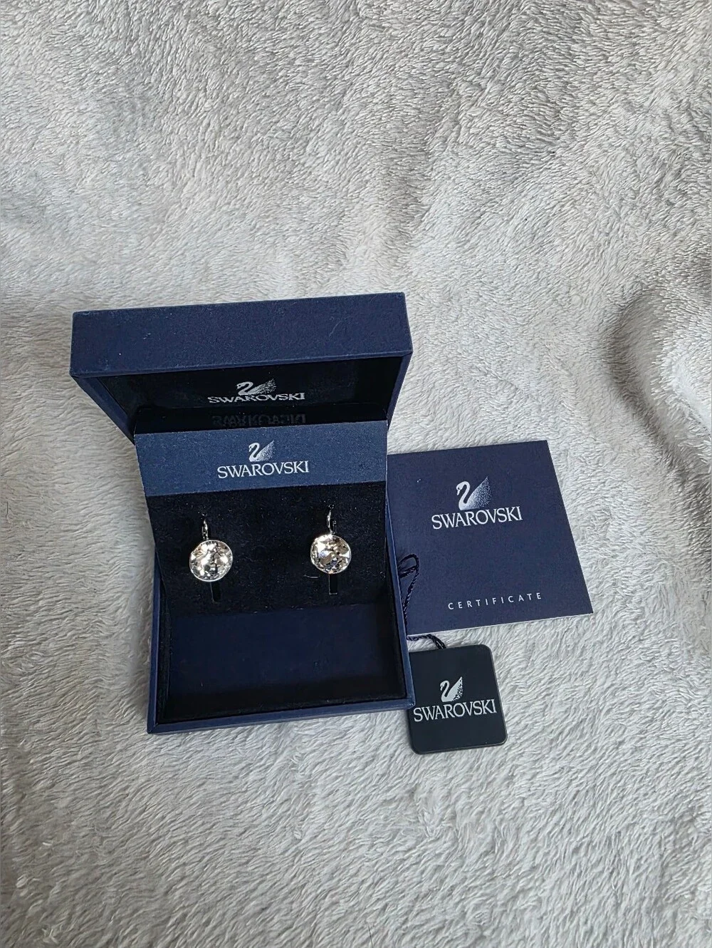 Swarovski Crystal Drop Earrings Clear Silver Tone w/ Box & Tag - Picture 2 of 6